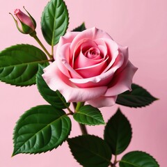 Green leaves and pink rose flowers in a bouquet, bouquet, blossom, pink