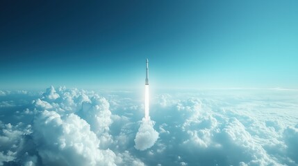 A Rocket Is Flying High Above the Clouds in the Sky - Generative AI