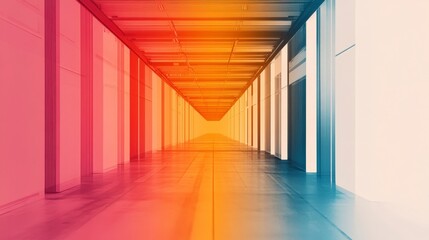 Abstract Colorful Hallway with Gradient Lighting and Modern Design