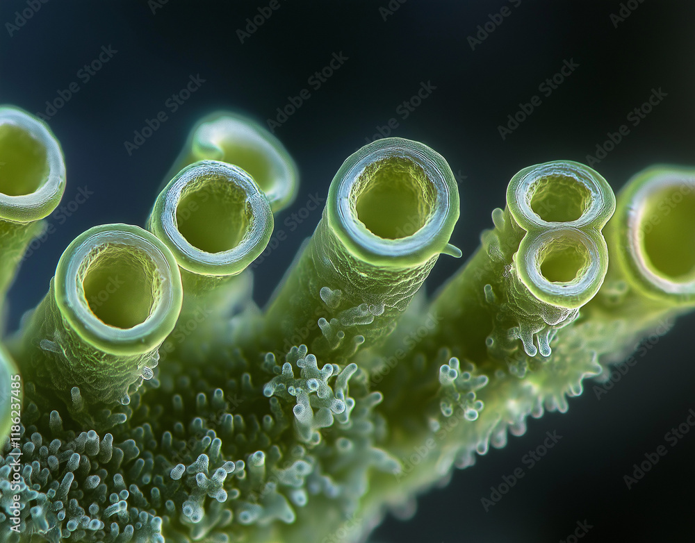 Aufkleber close-up of green bacteria on an isolated background, showcasing vivid colors and detailed textures,