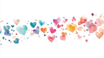 Colorful tender watercolor hearts pattern set collection isolated on white background