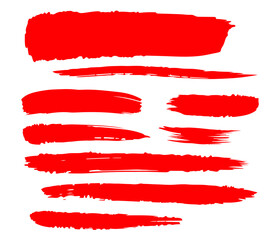 Vector Set of Red brush acrylic strokes. Black color on white background