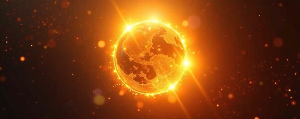 Circle of golden light with sparkles radiating outward, sunlight, warmth, illumination