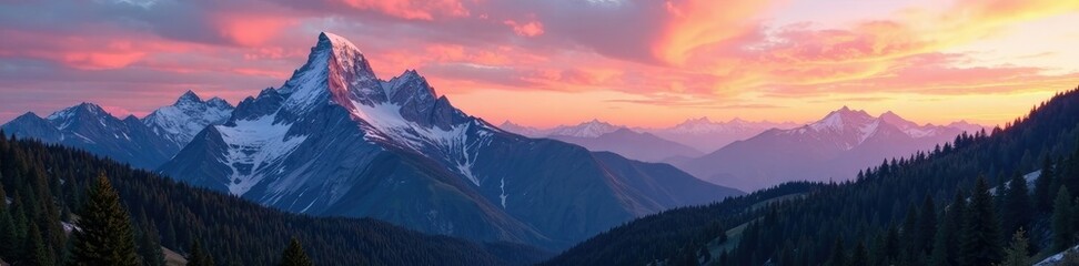 Fototapeta premium Majestic granite peaks dominate the sky at dawn, landscape, panoramic shot