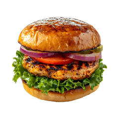 Harissa Spiced Turkey Burger Isolated on Transparent Background