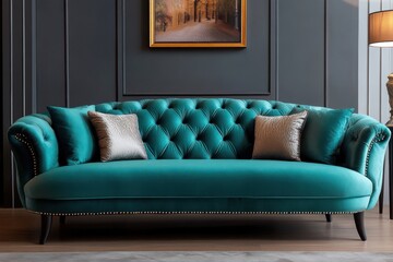 luxurious teal sofa modern interior design elegant home decor