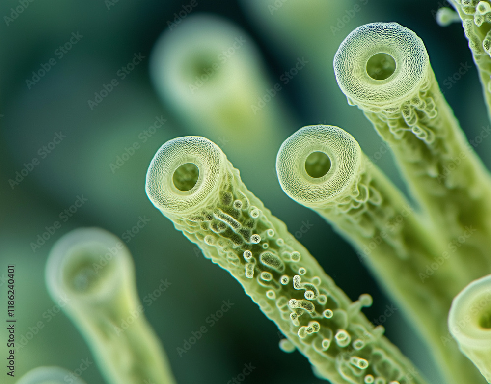 Aufkleber close-up of green bacteria on an isolated background, showcasing vivid colors and detailed textures,