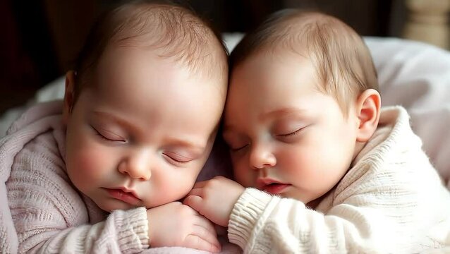 Adorable Twin Babies Sleeping Peacefully Together A Tender Moment Captured in a Close Up Shot