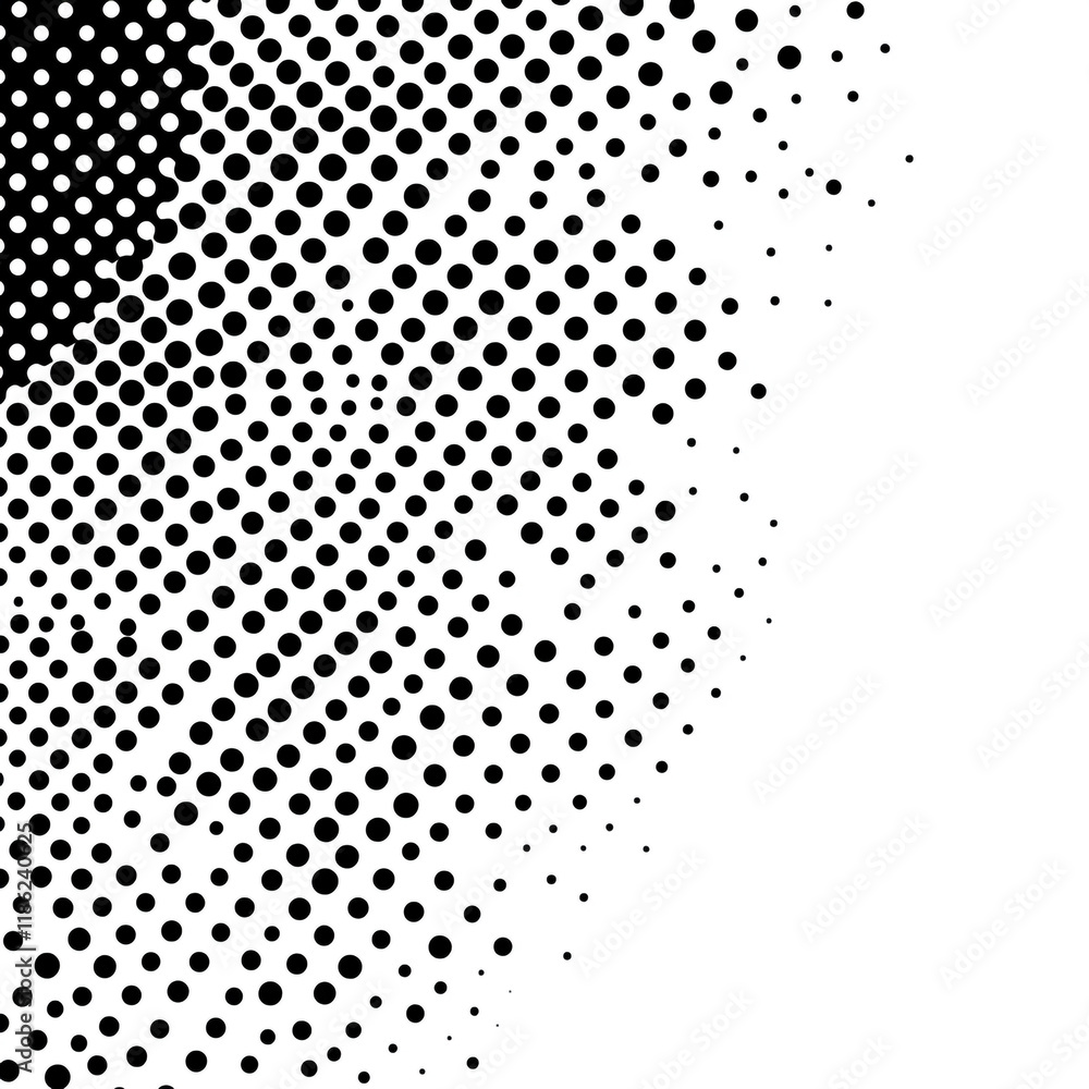 Poster artistic pattern created with small black dots on a white background creating a mesmerizing effect