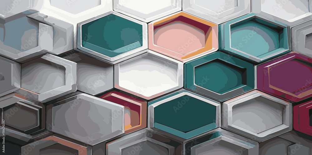 Poster abstract 3d hexagon gradient colorful with technology style honeycomb dark grey white background. ve