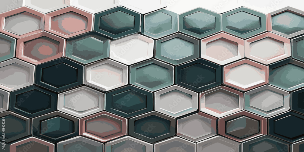Aufkleber abstract 3d hexagon gradient colorful with technology style honeycomb dark grey white background. ve