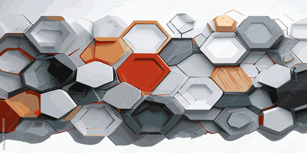 Poster abstract 3d hexagon gradient colorful with technology style honeycomb dark grey white background. ve