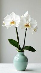 White Phalaenopsis orchids in a vase with simple background, white phalaenopsis, arrangement, orchid in vase