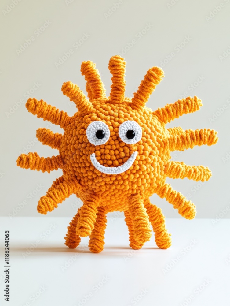 Poster bright and cheerful microbes with smiles and eyes shine in vibrant orange colors on a clean backgrou