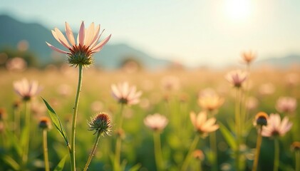 Obraz premium Flax plants swaying gently in the warm breeze, flowers, flax, nature