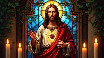 Stained Glass Portrait of Jesus Christ