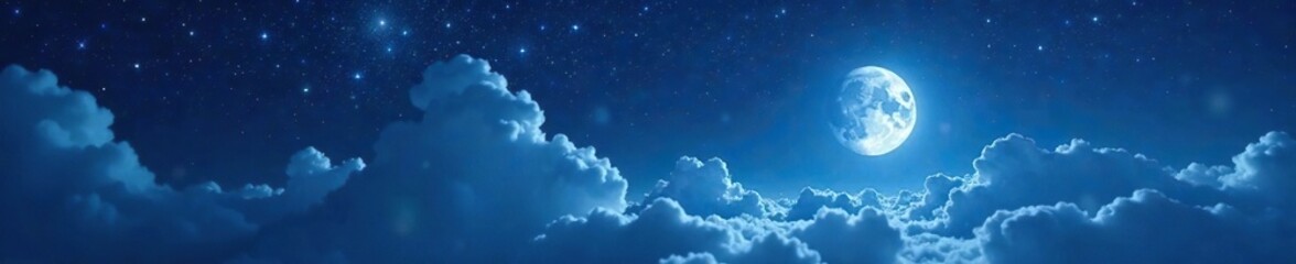 Obraz premium Moonlight casting an ethereal glow on a star-filled sky with wispy clouds, night sky, stars