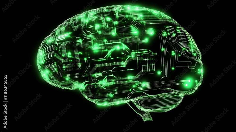 Poster digital brain: a glowing circuitry representation of the mind's complex network
