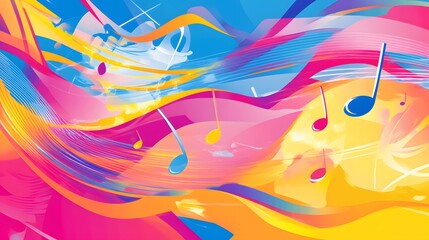 Abstract Colorful Music Notes Swirling Design