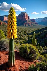 Sedona Arizona landscape with blooming banana yucca in the foreground, hills, landscape