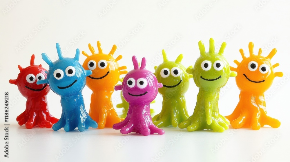 Poster Bright and cheerful microbes with smiling faces create a joyful display in a colorful arrangement. Generative AI