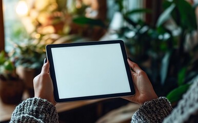person using blank white screen digital tablet, mock up template