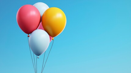 Colorful Balloons Floating Against a Bright Sky in a 3D Render, Perfect for Celebrating Joyous Occasions with a Vibrant Aesthetic