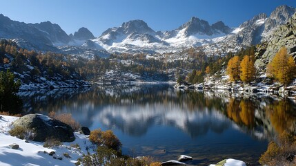Serene Mountain Reflection: Tranquil Lake Landscape