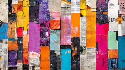 collage art made from ripped newspaper, abstract form, grunge