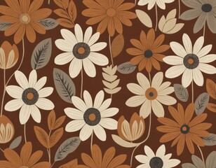 Autumn Floral Pattern: Vintage Retro Daisy Flowers, Seamless Textile Design