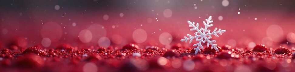 Fototapeta premium Snowflake falls slowly on plain red ground amidst silence, nature, ground, peaceful