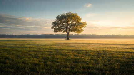 Obraz premium Golden Hour Tranquility: Serene Countryside Landscape