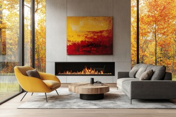modern living room elegant interior design large abstract painting