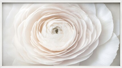 One close-up ranunculus flower framed in a horizontal photo