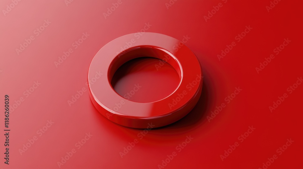 Poster red circular deny symbol on smooth red background with ample copyspace for text in minimalist design