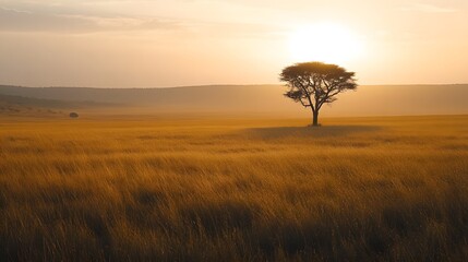 Golden Hour Tranquility: Serene Countryside Landscape