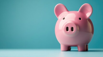 Pink Piggy Bank on Light Blue Background with Ample Copyspace for Financial and Economy Concepts in Banking and SavingsIllustration