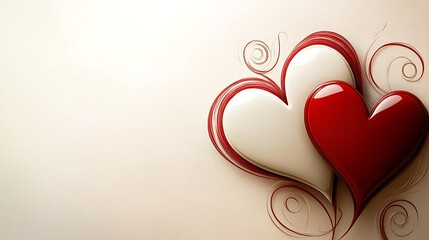 Two Glossy Hearts Embrace Romantic Design