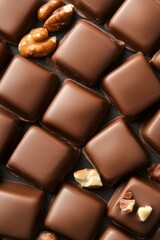 Assorted chocolate squares and nuts arrangement World Chocolate Day, National Milk Chocolate Day
