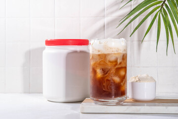 Collagen latte coffee drink glass
