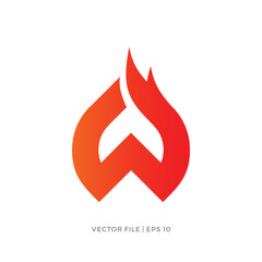initial letter W fire flame logo