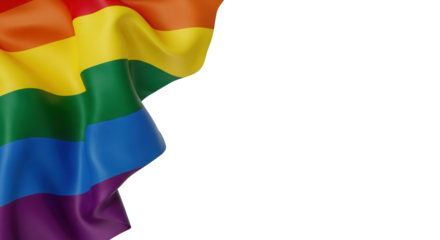 Rainbow flag blowing in the wind, gay pride, LGBT symbol waving banner on a transparent background.