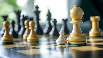Chessboard strategy game indoor sunlight.