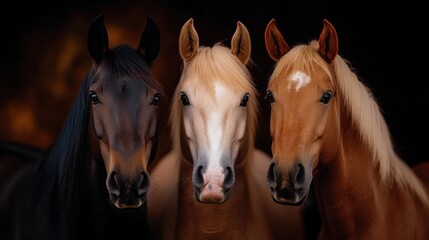 Fototapeta premium National Horse Protection Day Three beautiful horses with diverse coat colors and striking features