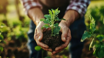 Student Volunteering Week Hands holding a young plant in soil in a garden setting