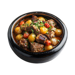 Lamb Tagine Stew with Potatoes and Vegetables Isolated on Transparent Background