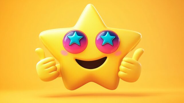 Starstruck emoji with stars for eyes giving a thumbs-up; fun cartoon style 