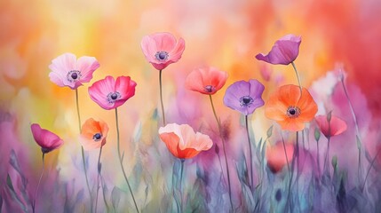 Obraz premium Watercolor flowers set against a colorful, artistic backdrop 
