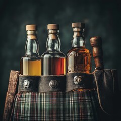 Scottish Whisky Trio in Traditional Kilt Bag