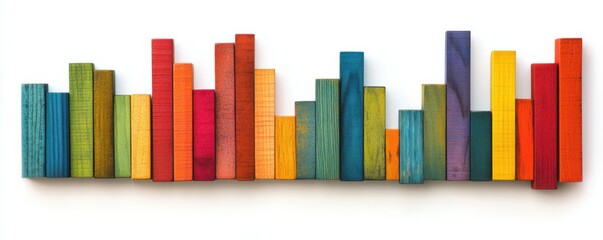 Obraz premium colorful wooden blocks graph on white background, vibrant hues form abstract representation of data, emphasizing creativity and playfulness in design
